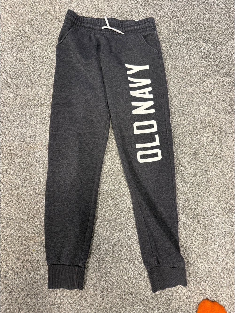 Old Navy Boys Size XL (14) Charcoal Grey Fleece Joggers Graphic Spellout Logo